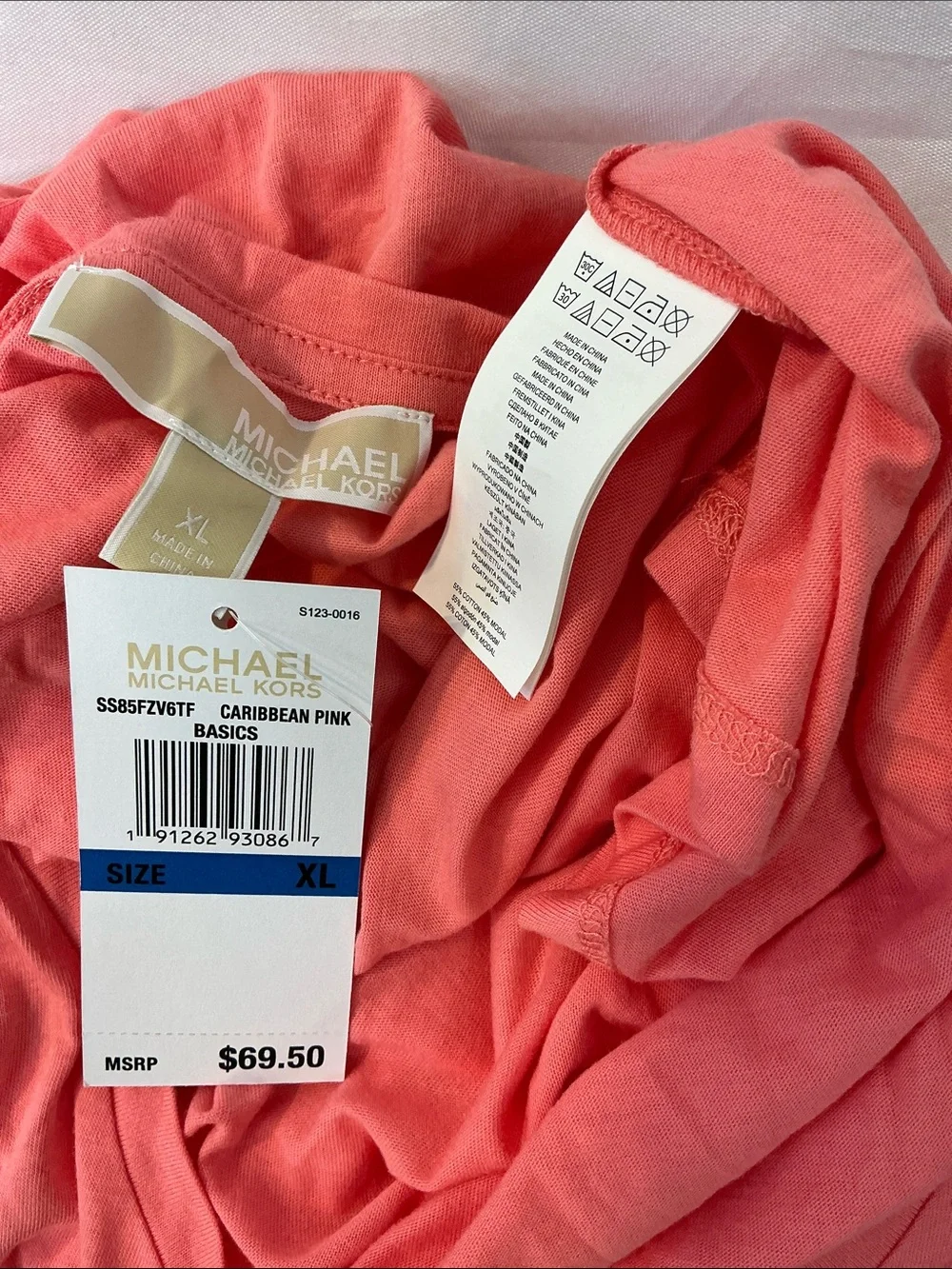 Michael Kors Coral Short Sleeve Tee with Gold MK Emblem Women's Size XL